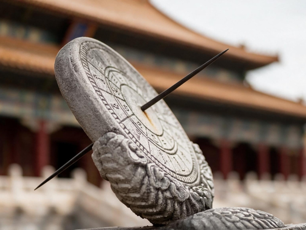 Ancient Chinese sundial used to measure time with the palace in the background; Chinese culture explained from ilovecdrama.com