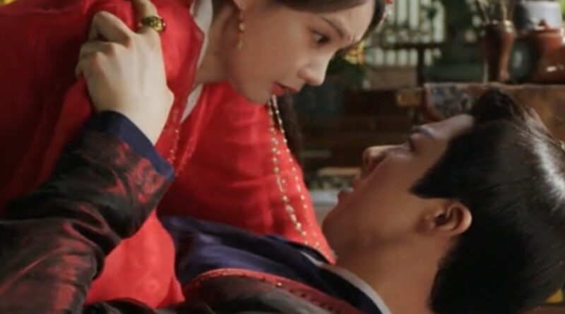 A scene from A Dream Within A Dream Chinese period drama of a woman falling in top of a man on the floor