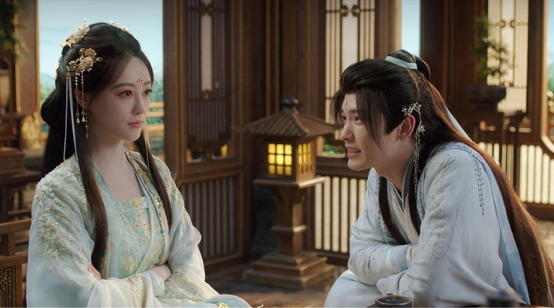 A scene from Chinese period drama, A Dream Within a Dream episodes 26-28 recap of a man and woman talking