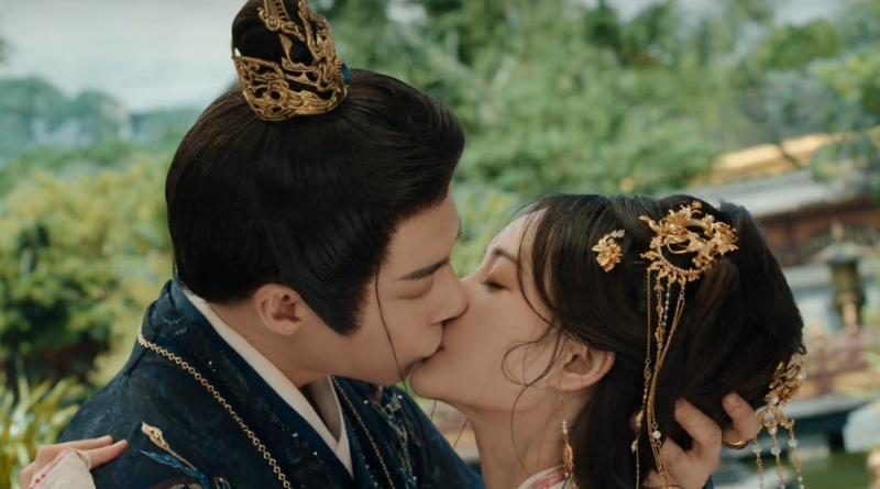 A romantic kiss scene from the Chinese drama, A Dream Within a Dream