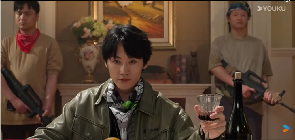Affinity episode recap 13-14: Chinese sci-fi drama scene of a man in a green jacket drinking wine