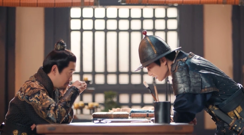 Scene from modern Chinese drama The Road To Splendor Episode 12 recap of a soldier negotiating with his commander at the table