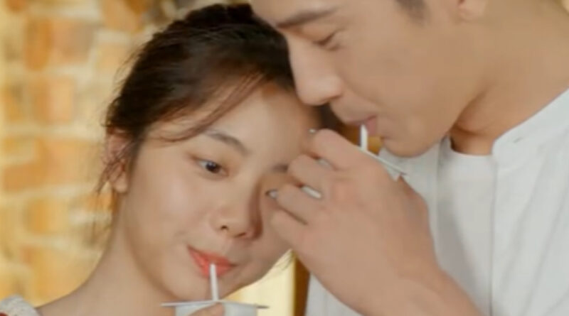 Scene from modern Chinese drama Road Home Episode 30 recap and review of young couple drinking drinks with straws