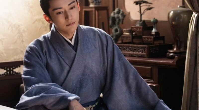 Scene from period Chinese drama Against The Current (2026) Episode 15 Recap and review of a man in blue hanfu, sitting in reflection and holding a book