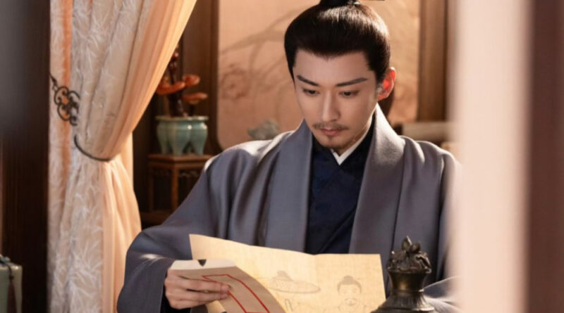 Scene from period Chinese drama Against The Current (2026) Episode 44 Recap and review of a man looking at a letter with paintings of people