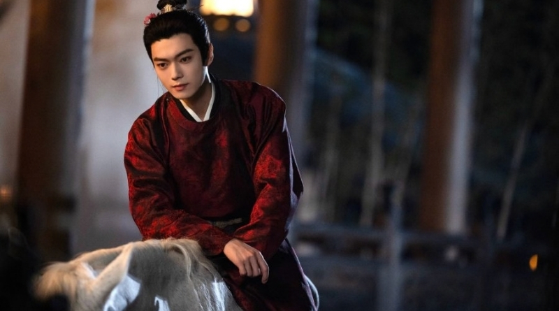 Scene from period Chinese drama Spring of The Blade (2026) Episode 1 Recap and review of a man siting on a white horse