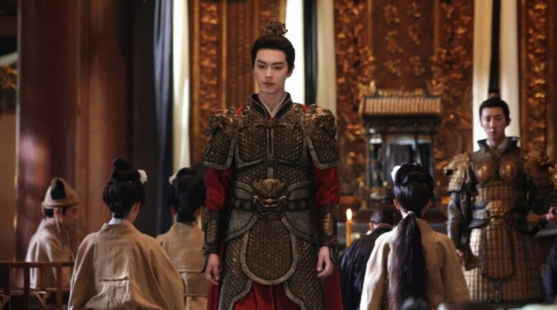 Scene from period Chinese drama Spring of The Blade (2026) Episode 19 Recap and review of a general in armour in a hall with people kneeling around him