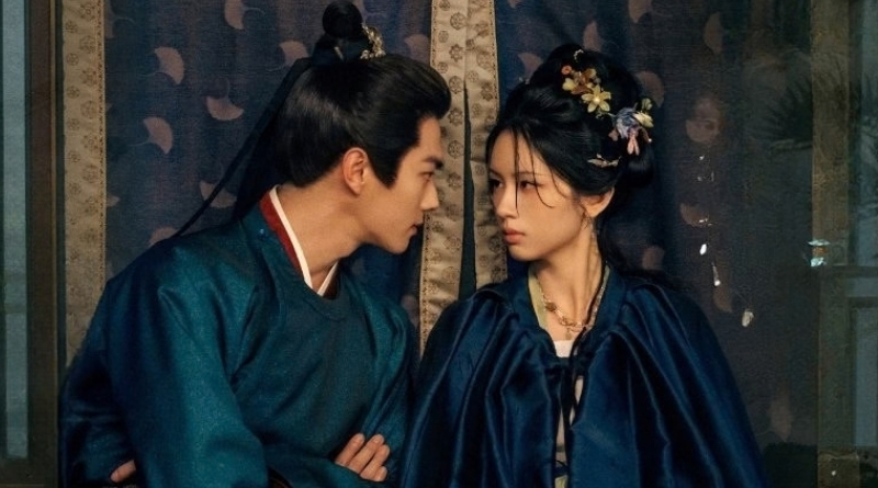 Scene from period Chinese drama Spring of The Blade (2026) Episode 4 Recap and review of a man looking intensely a sick woman in a blue robe