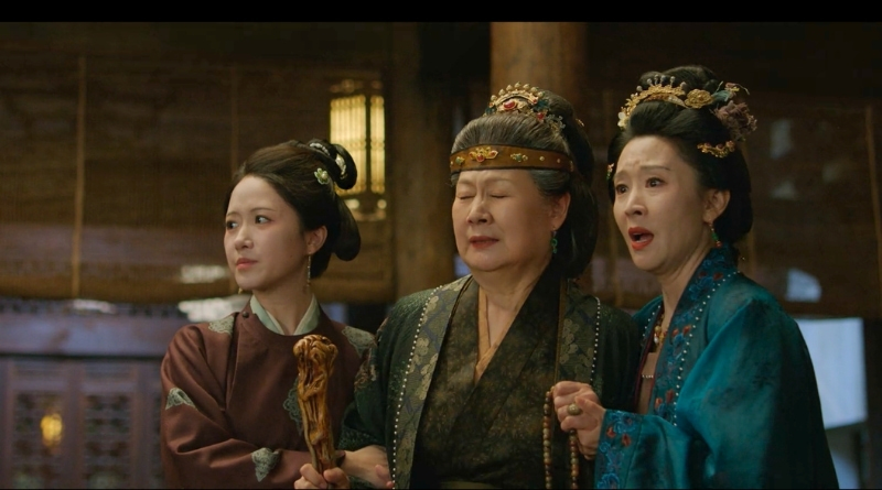 Scene from period Chinese drama Spring of The Blade (2026) Episode 8 Recap and review of 3 women looking shocked and distressed